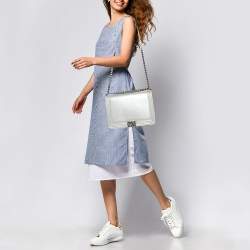 Pre Owned Chanel Grey Patent Leather Large Reverso Boy Flap Bag