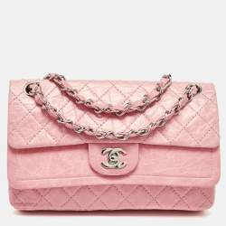 Pre Owned Chanel Pink Quilted Aged Leather CC Double Flap Bag