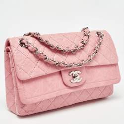 Pre Owned Chanel Pink Quilted Aged Leather CC Double Flap Bag