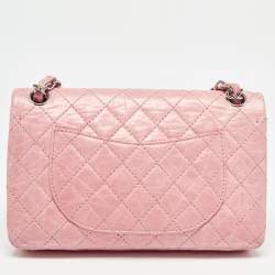 Pre Owned Chanel Pink Quilted Aged Leather CC Double Flap Bag