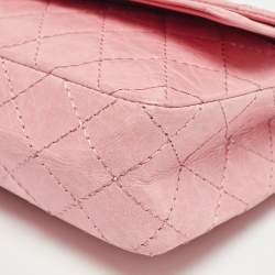 Pre Owned Chanel Pink Quilted Aged Leather CC Double Flap Bag