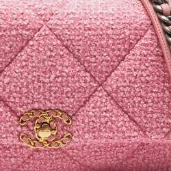Pre Owned Chanel Pink Quilted Tweed 19 Large Flap Bag