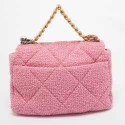 Pre Owned Chanel Pink Quilted Tweed 19 Large Flap Bag
