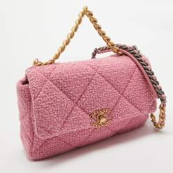 Pre Owned Chanel Pink Quilted Tweed 19 Large Flap Bag