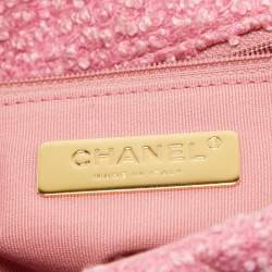 Pre Owned Chanel Pink Quilted Tweed 19 Large Flap Bag