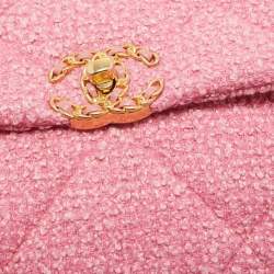 Pre Owned Chanel Pink Quilted Tweed 19 Large Flap Bag