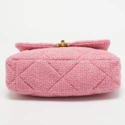 Pre Owned Chanel Pink Quilted Tweed 19 Large Flap Bag