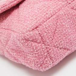 Pre Owned Chanel Pink Quilted Tweed 19 Large Flap Bag