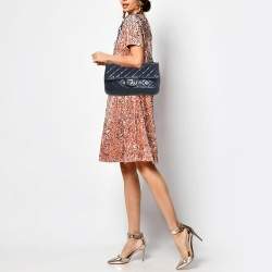 Pre Owned Chanel Navy Blue Perforated Leather Punch Flap Bag