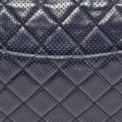 Pre Owned Chanel Navy Blue Perforated Leather Punch Flap Bag
