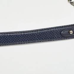 Pre Owned Chanel Navy Blue Perforated Leather Punch Flap Bag