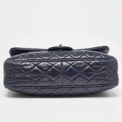 Pre Owned Chanel Navy Blue Perforated Leather Punch Flap Bag