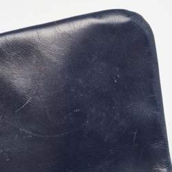 Pre Owned Chanel Navy Blue Perforated Leather Punch Flap Bag