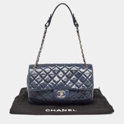 Pre Owned Chanel Navy Blue Perforated Leather Punch Flap Bag