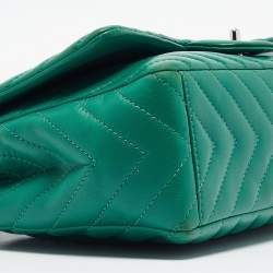 Chanel Green Chevron Leather Maxi Classic Single Flap Bag
