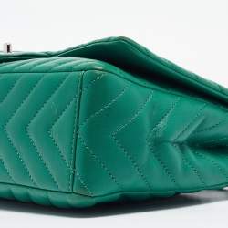 Chanel Green Chevron Leather Maxi Classic Single Flap Bag
