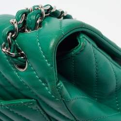 Chanel Green Chevron Leather Maxi Classic Single Flap Bag