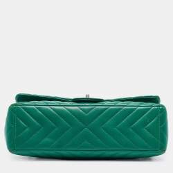 Chanel Green Chevron Leather Maxi Classic Single Flap Bag
