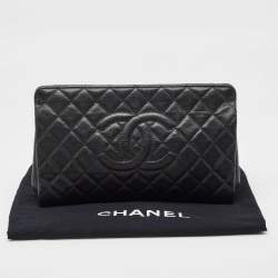 Pre Owned Chanel Black Caviar Leather CC Frame Clutch