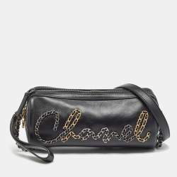 Pre Owned Chanel  Black Leather Chain Signature Bowler Bag