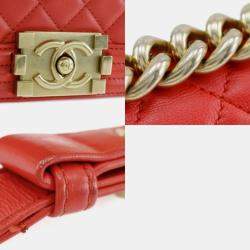Pre Owned Chanel Red Leather Small Boy Shoulder Bag