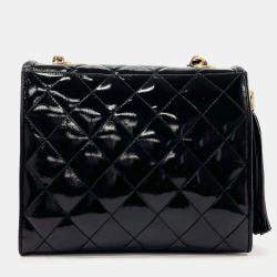 Chanel Black Patent Leather Fringe Tassel Flap Bag