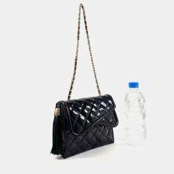 Chanel Black Patent Leather Fringe Tassel Flap Bag