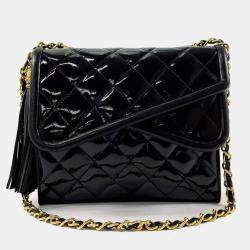 Chanel Black Patent Leather Fringe Tassel Flap Bag