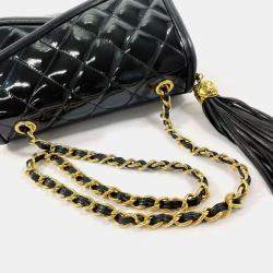 Chanel Black Patent Leather Fringe Tassel Flap Bag