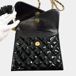 Chanel Black Patent Leather Fringe Tassel Flap Bag