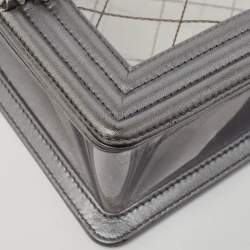 Pre Owned Chanel Grey/Clear Quilted PVC and Leather Small Boy Flap Bag