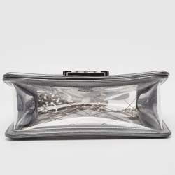 Pre Owned Chanel Grey/Clear Quilted PVC and Leather Small Boy Flap Bag