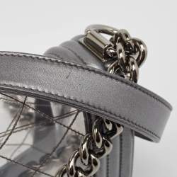 Pre Owned Chanel Grey/Clear Quilted PVC and Leather Small Boy Flap Bag