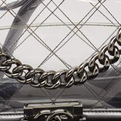 Pre Owned Chanel Grey/Clear Quilted PVC and Leather Small Boy Flap Bag