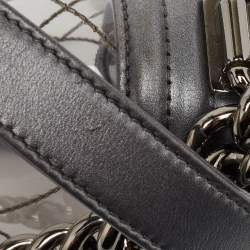 Pre Owned Chanel Grey/Clear Quilted PVC and Leather Small Boy Flap Bag