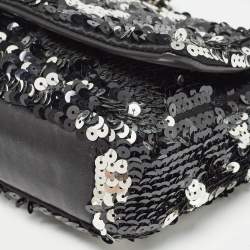 Pre Owned Chanel Black/Silver Sequins Flap Bag