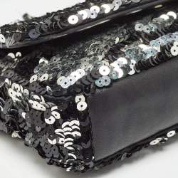 Pre Owned Chanel Black/Silver Sequins Flap Bag