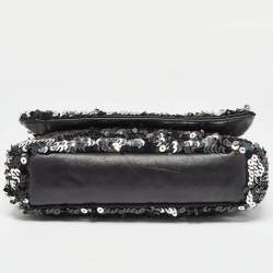Pre Owned Chanel Black/Silver Sequins Flap Bag
