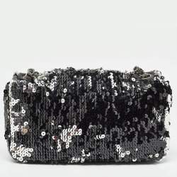 Pre Owned Chanel Black/Silver Sequins Flap Bag