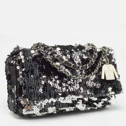 Pre Owned Chanel Black/Silver Sequins Flap Bag