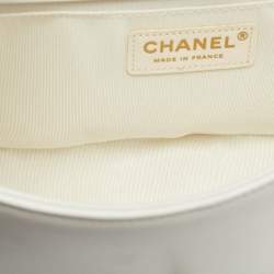 Pre Owned Chanel White Pearl Embellished Leather Medium Boy Flap Bag