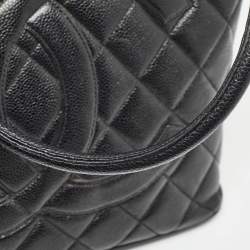 Pre Owned Chanel Black Quilted Caviar Leather Medallion Tote