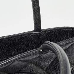 Pre Owned Chanel Black Quilted Caviar Leather Medallion Tote