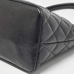 Pre Owned Chanel Black Quilted Caviar Leather Medallion Tote
