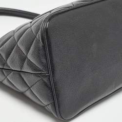 Pre Owned Chanel Black Quilted Caviar Leather Medallion Tote