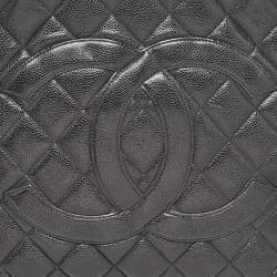 Pre Owned Chanel Black Quilted Caviar Leather Medallion Tote