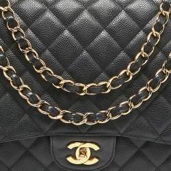 Pre Owned Chanel Black Quilted Caviar Leather Maxi Classic Single Flap Bag