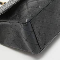 Pre Owned Chanel Black Quilted Caviar Leather Maxi Classic Single Flap Bag
