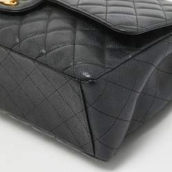 Pre Owned Chanel Black Quilted Caviar Leather Maxi Classic Single Flap Bag