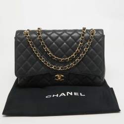 Pre Owned Chanel Black Quilted Caviar Leather Maxi Classic Single Flap Bag